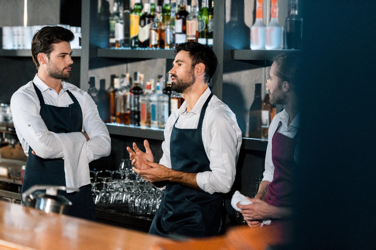 Restaurant staff talking