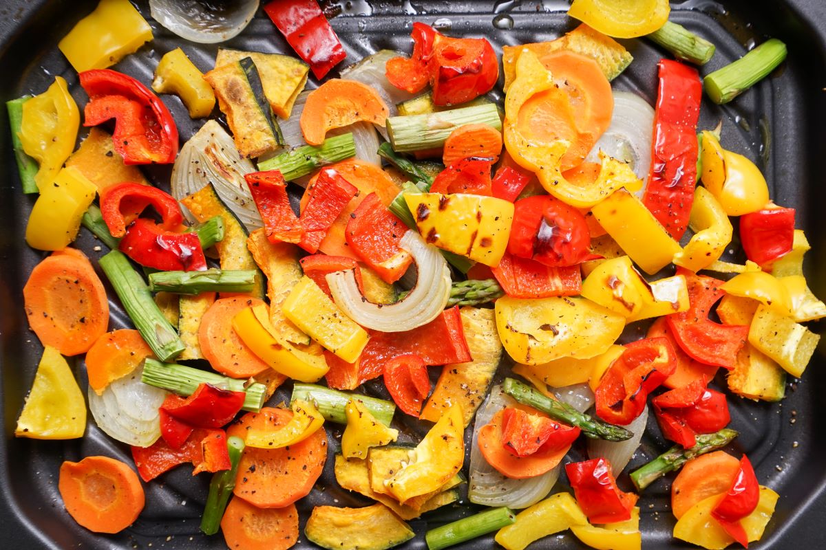 Roasted bell peppers and onions