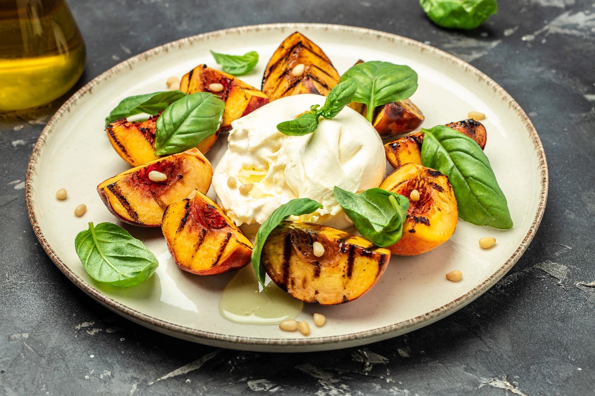 Roasted fruit on cheese