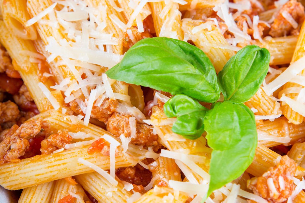 Shredded cheese on pasta
