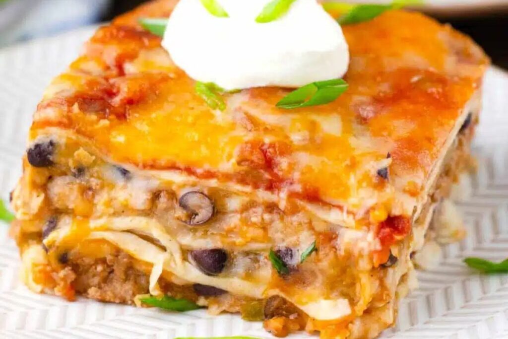Taco Lasagna by Sweet and Savory Meals