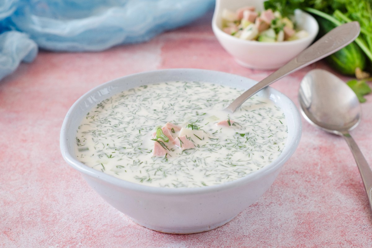 Tiny herbs in soup