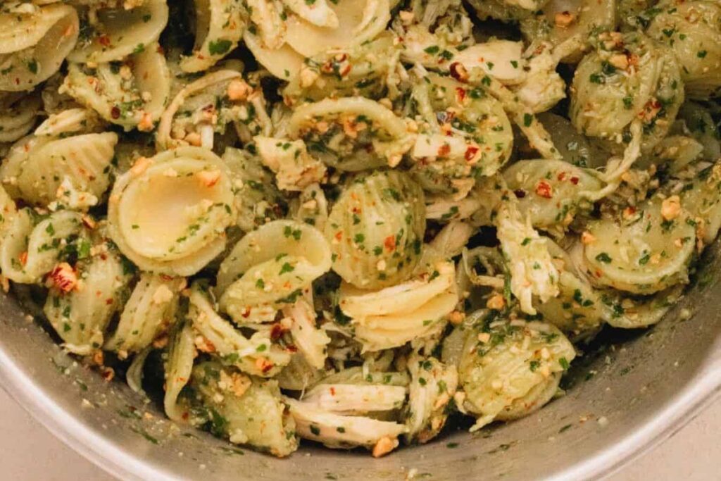 Toasted Almond Parsley Pesto Pasta with Chicken by Hey Snickerdoodle