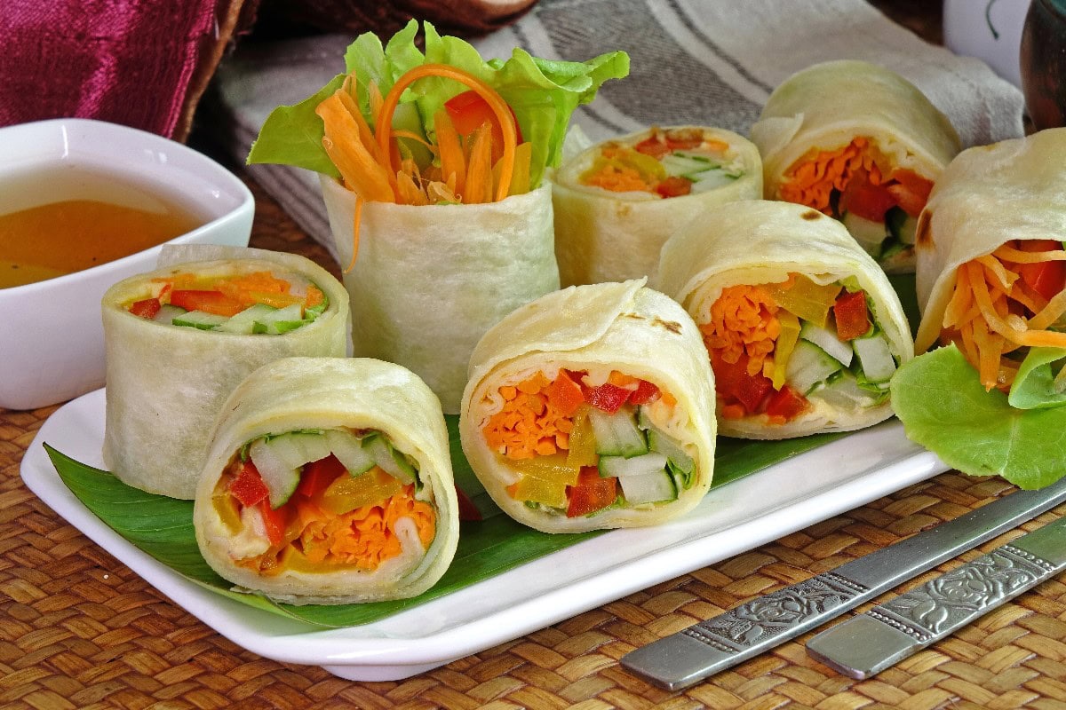 Veggies wrapped in hummus