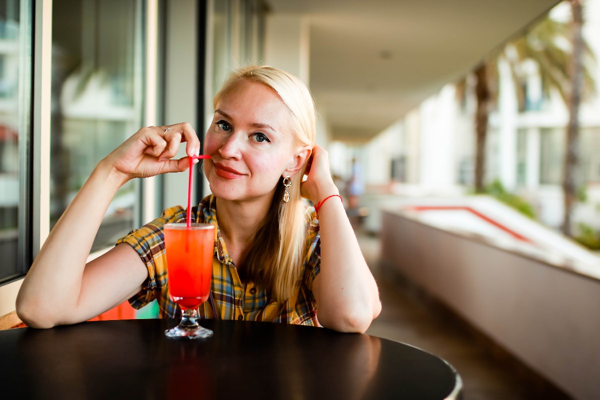 Woman drinking juice