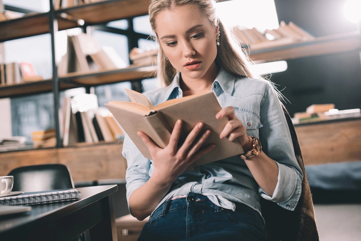 Woman in library