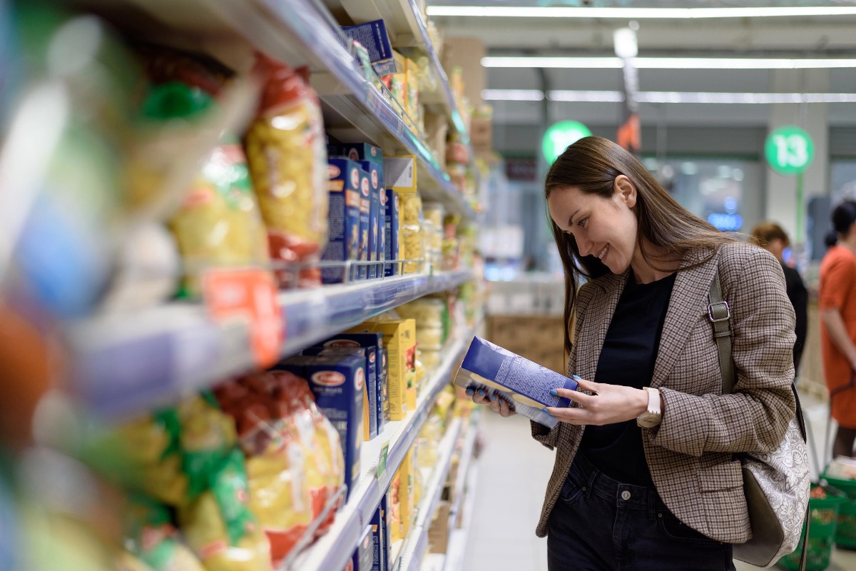 Woman looking at label