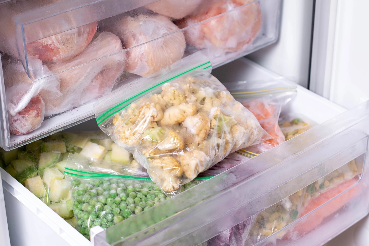 woman organized freezer