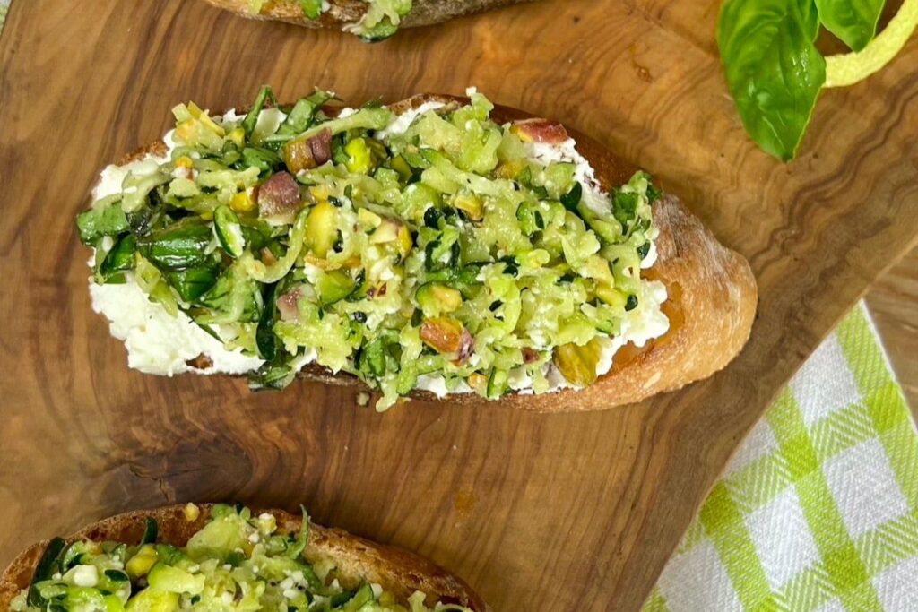 Chunky Zucchini Pesto Bruschetta with Lemon by Mangia with Michele