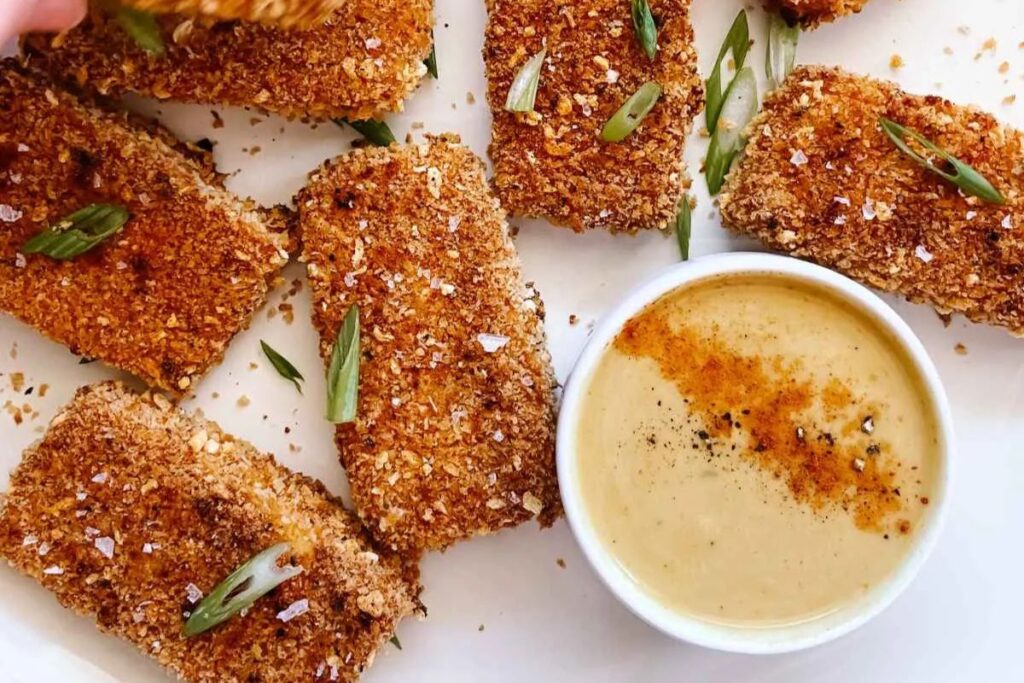 Crispy Honey Mustard Tofu by Karlie Cooks Plants