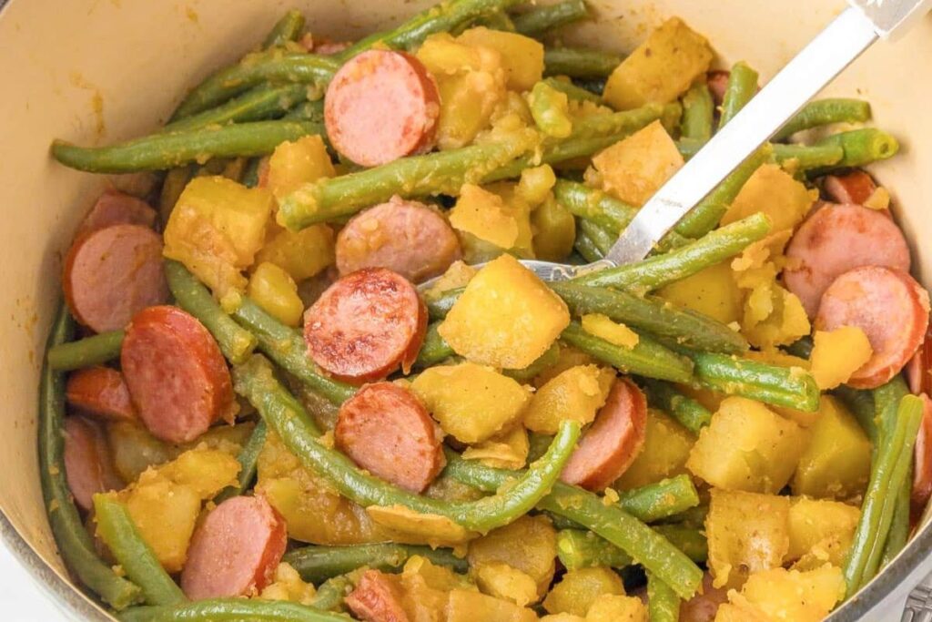 One Pot Smoked Sausage Green Beans And Potatoes by On My Kids Plate