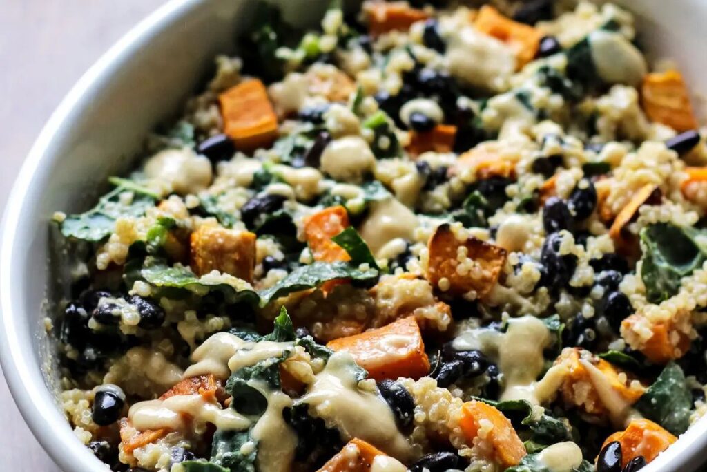 Sweet Potato Casserole with Black Beans Kale and Quinoa by Happy Kitchen