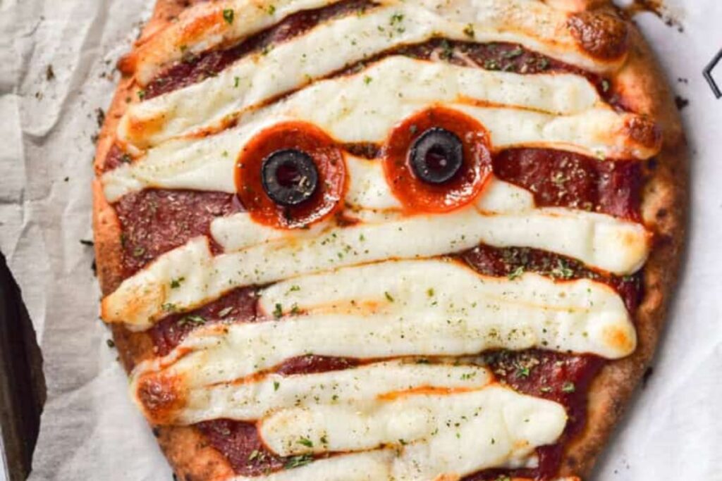Flatbread Mummy Pizzas by Rose Bakes