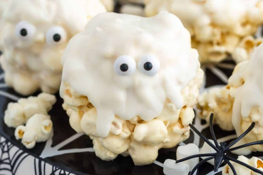 Ghost Marshmallow Popcorn Balls by Little Sunny Kitchen