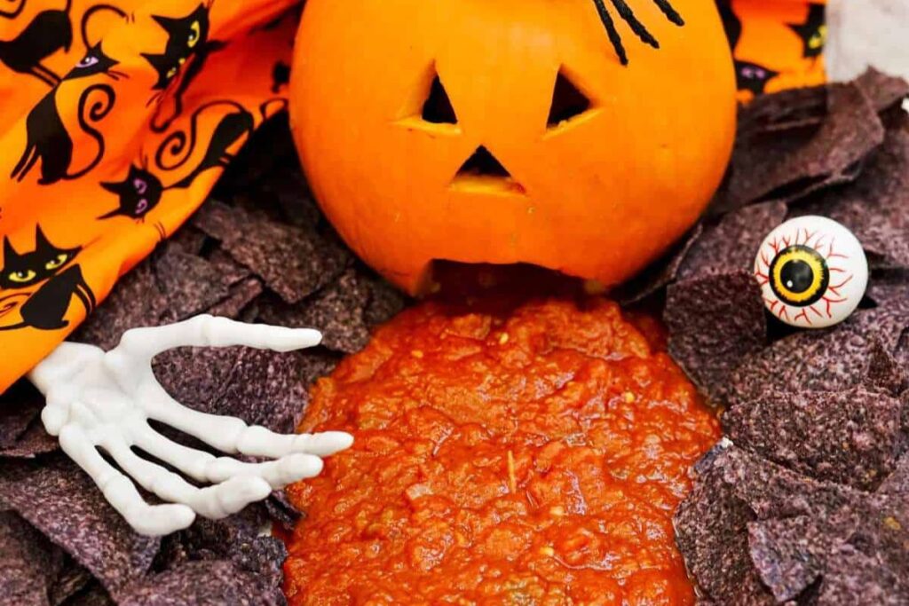 Halloween Chips and Salsa Platter by Two Kids and a Coupon