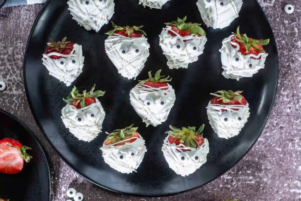 Halloween Dipped Chocolate Covered Mummy Strawberries by The Benson Street