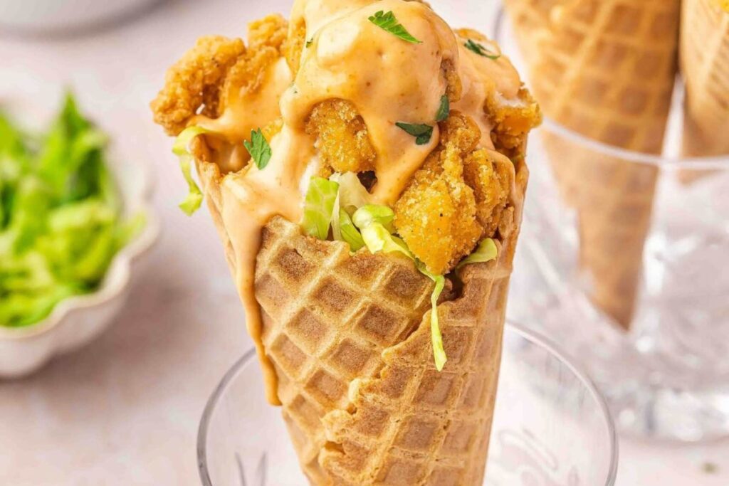 Spicy Chicken Waffle Cones by Hungry Whisk