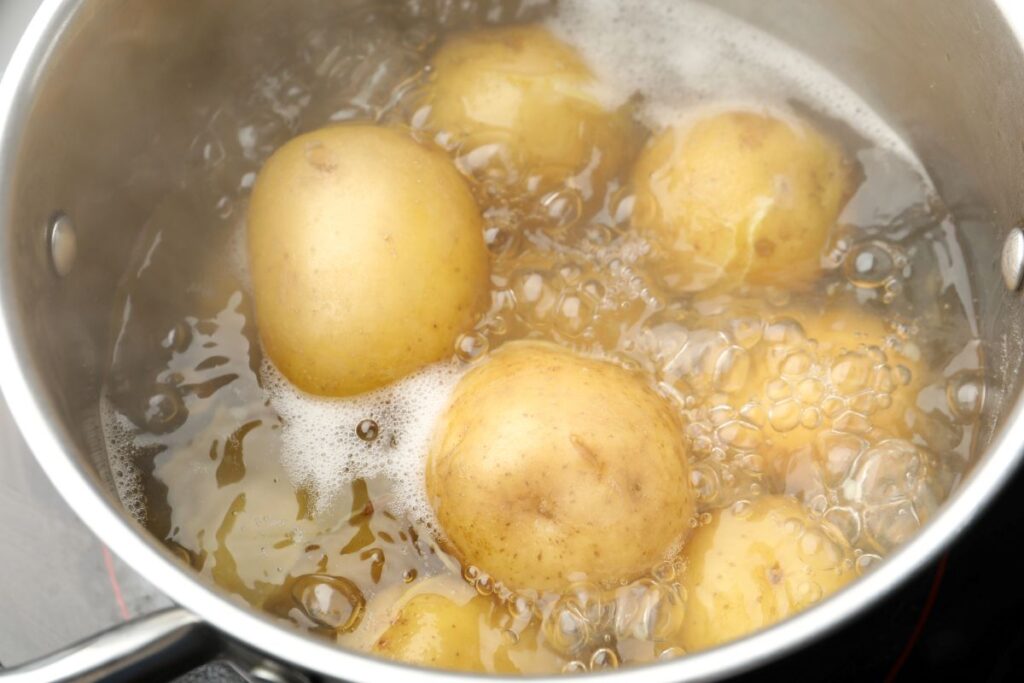 blanching potatoes