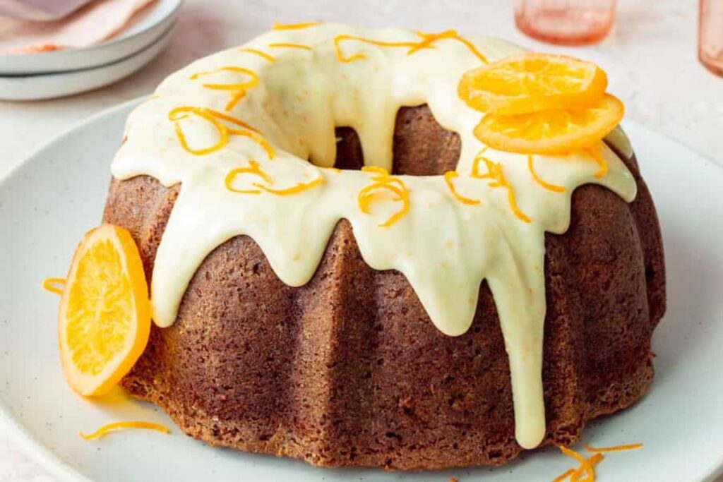 Carrot Cake Pound Cake with Orange Cream Cheese Glaze by Little Black Skillet