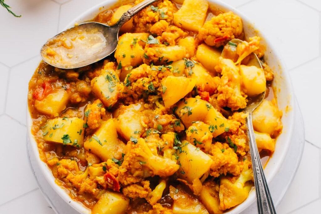 Diwali Food Ideas Indian Cauliflower and Potato Curry by Foodess