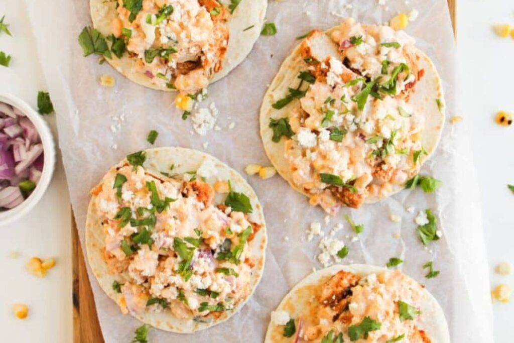 Mexican Street Corn Chicken Tacos by Our Home Made Easy
