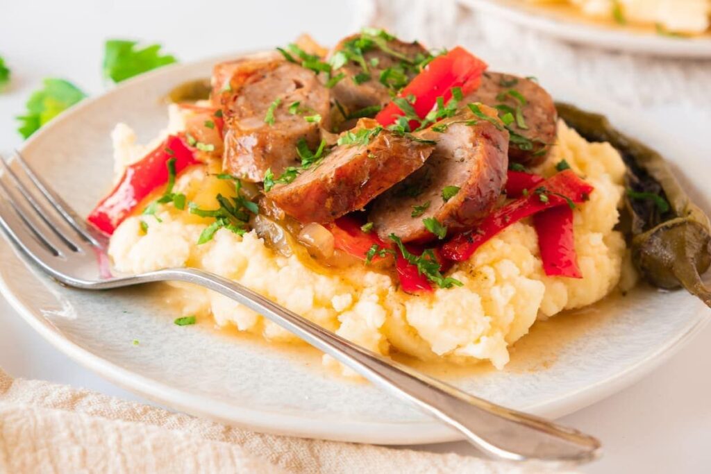 Roasted Sausage Dinner with Creamy Mashed Potatoes by Thriving In Parenting