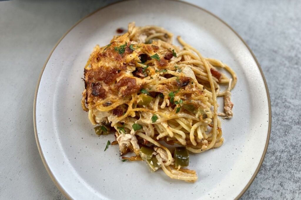 Baked Chicken Spaghetti by The Wholesome Spoon