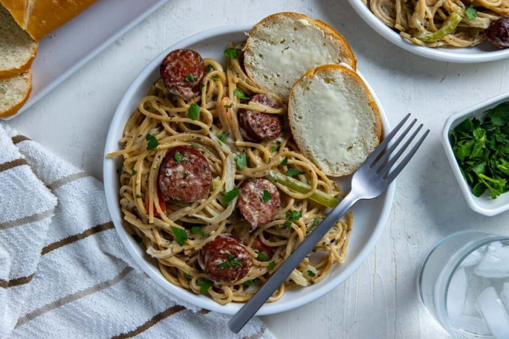 Cajun Sausage Spaghetti by My Kitchen Serenity