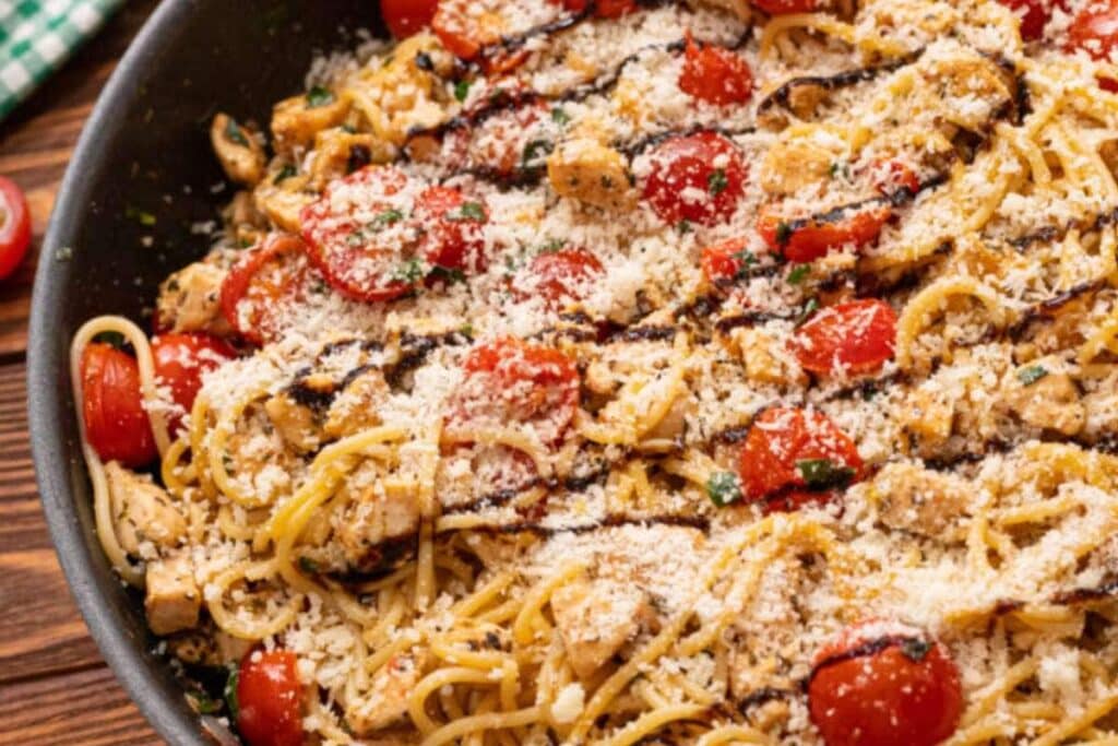 Date Night Food Ideas BRUSCHETTA CHICKEN PASTA BY THE COOKIN CHICKS