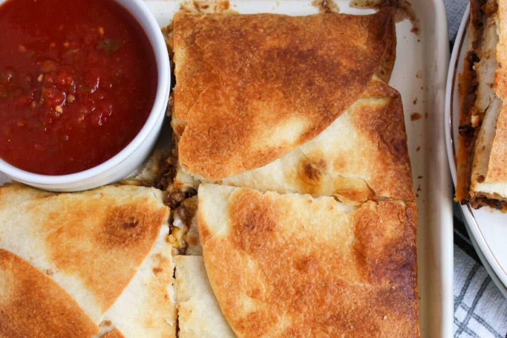 Ground Beef Sheet Pan Quesadillas by The Cookin Chicks