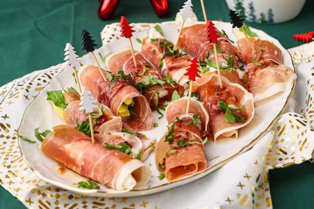 Prosciutto Wrapped Pear Cheese Rolls by Chefs Pencil