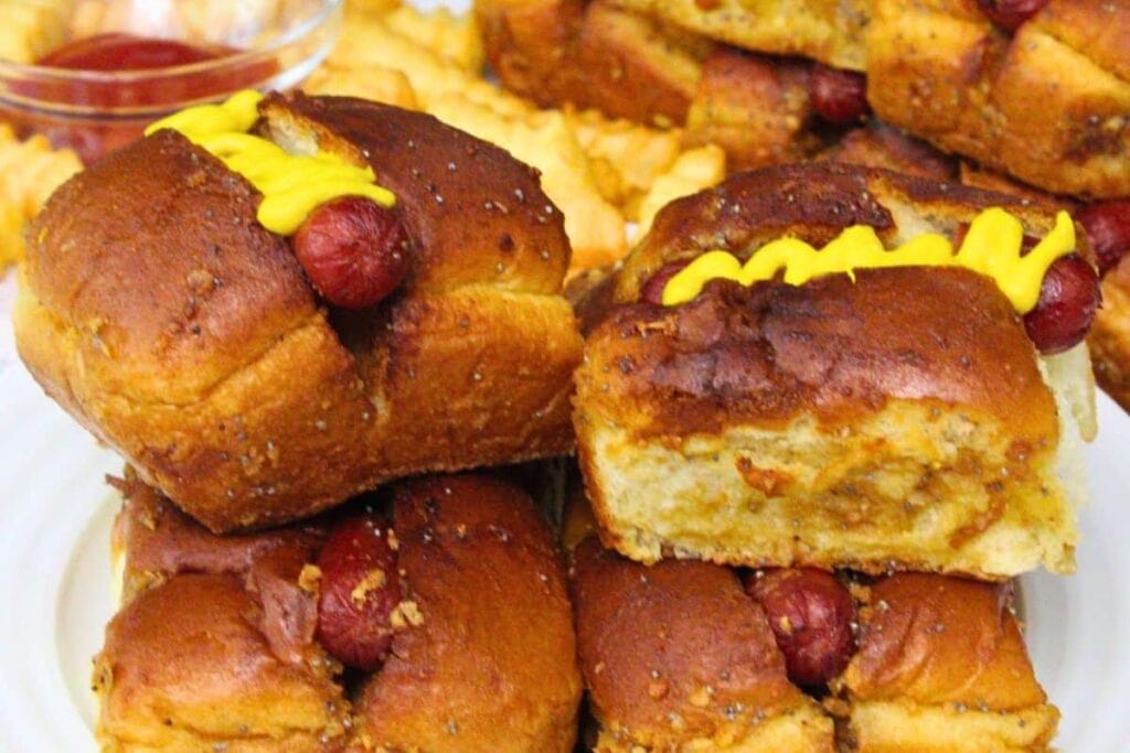 Air Fryer Hot Dog Sliders on Hawaiian Rolls by Dinners Done Quick