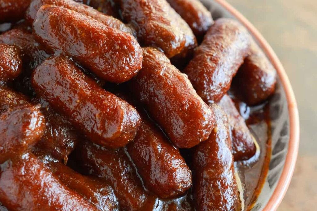 Apple Barbecue Slow Cooker Little Smokies by Wonky Wonderful