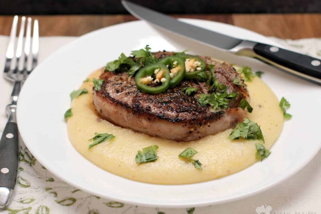 Bacon Wrapped Peppercorn Filet with Pepperjack Grits by Ericas Recipes