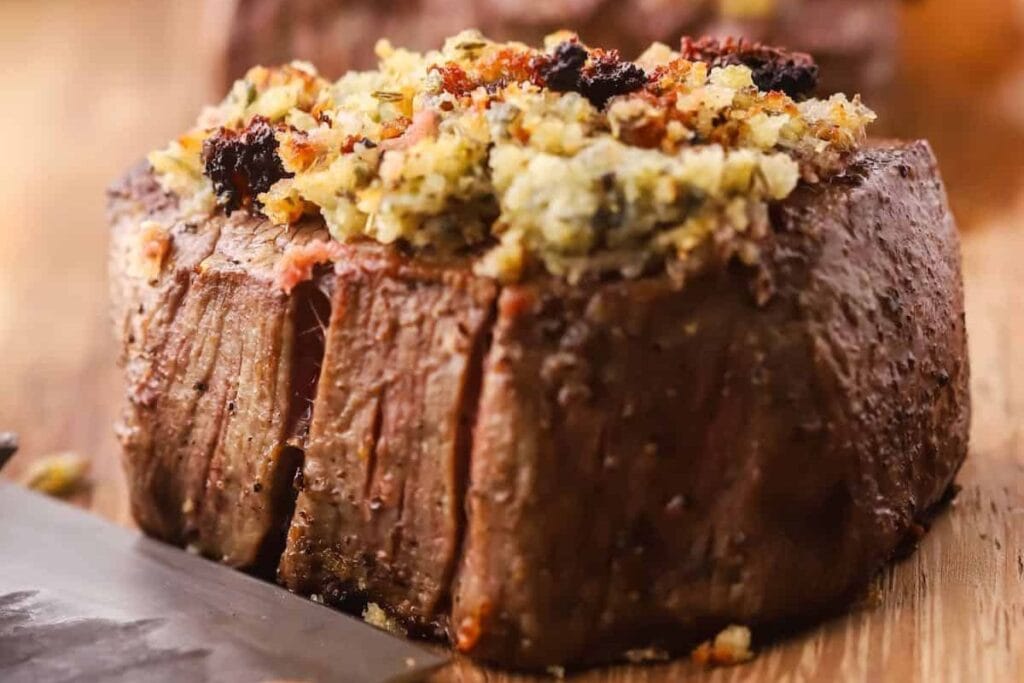 Blue Cheese Crusted Filet Mignon Steak by Grits and Pinecones