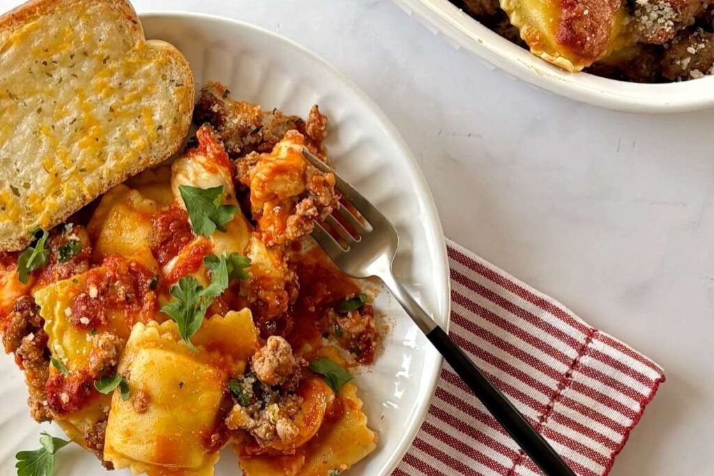 Cheesy Ravioli Bake with Sausage by My Casual Pantry