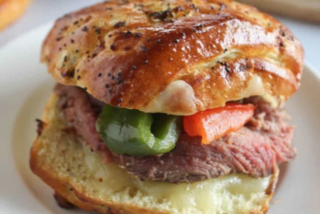 Grilled Filet Mignon Sandwich with Peppers and Onions by Simple and Savory