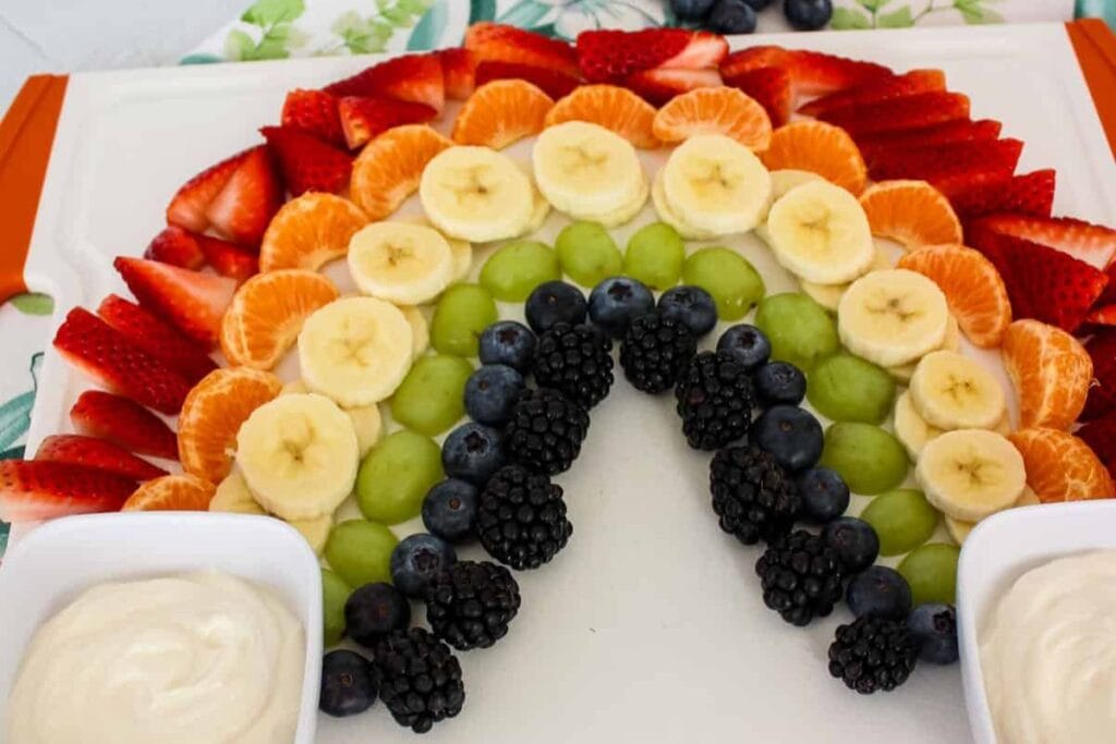 Rainbow Fruit Platter with Yogurt Dip by The Default Cook