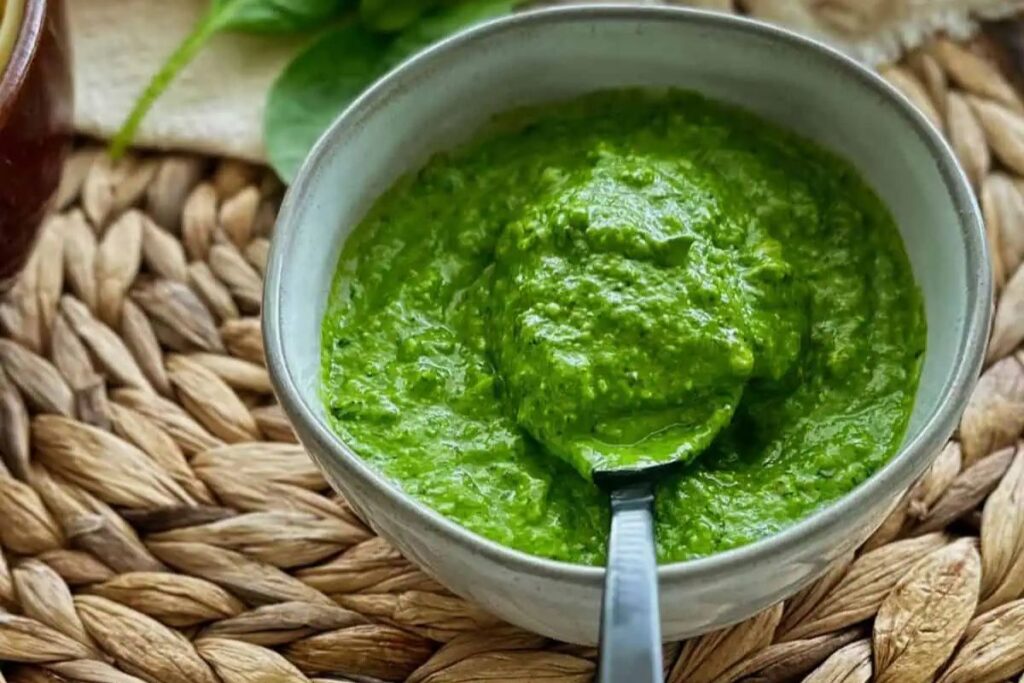 Roasted Garlic and Spinach Pesto by Nuts and Twigs