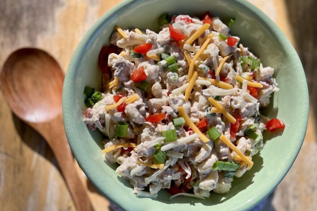 Spicy Tuna Pasta Salad by The Wholesome Spoon