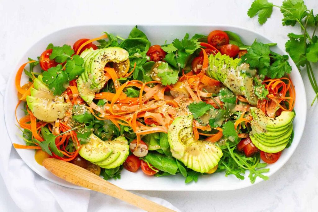 Spinach Arugula Salad with Asian Sesame Dressing by Plates by Nat