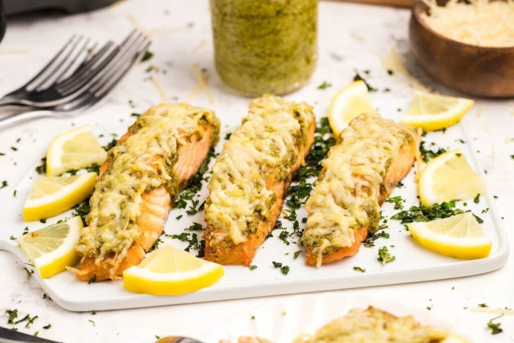 Air Fryer Parmesan Pesto Salmon by xoxoBella