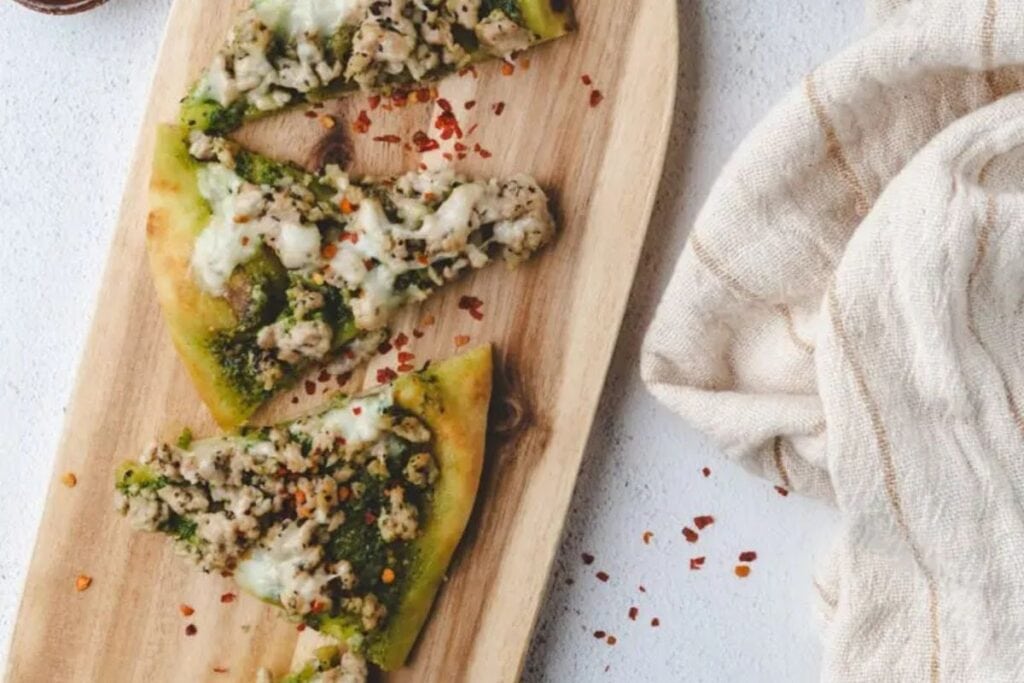 Chicken Pesto Flatbread With Ground Chicken by When Salty and Sweet Unite