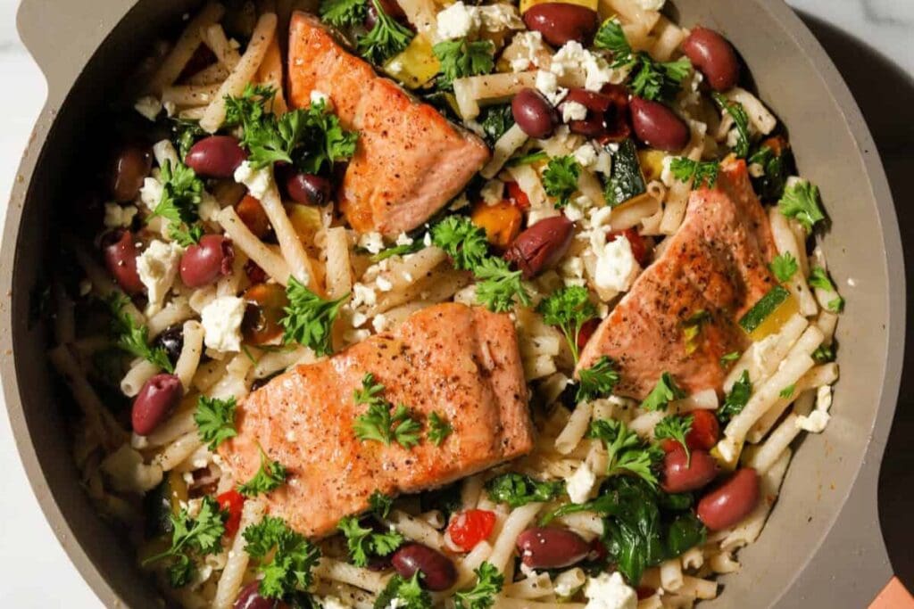 Lemony Mediterranean Pasta with Salmon by The Healthy Epicurean