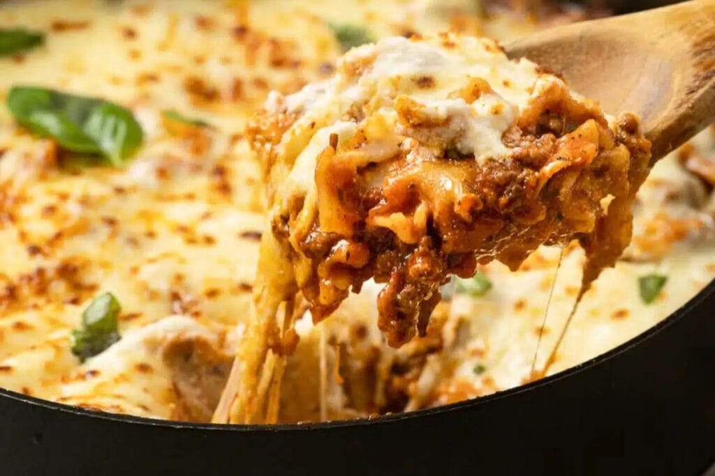 One Pan Cheesy Lasagna Skillet by Flavorful Eats
