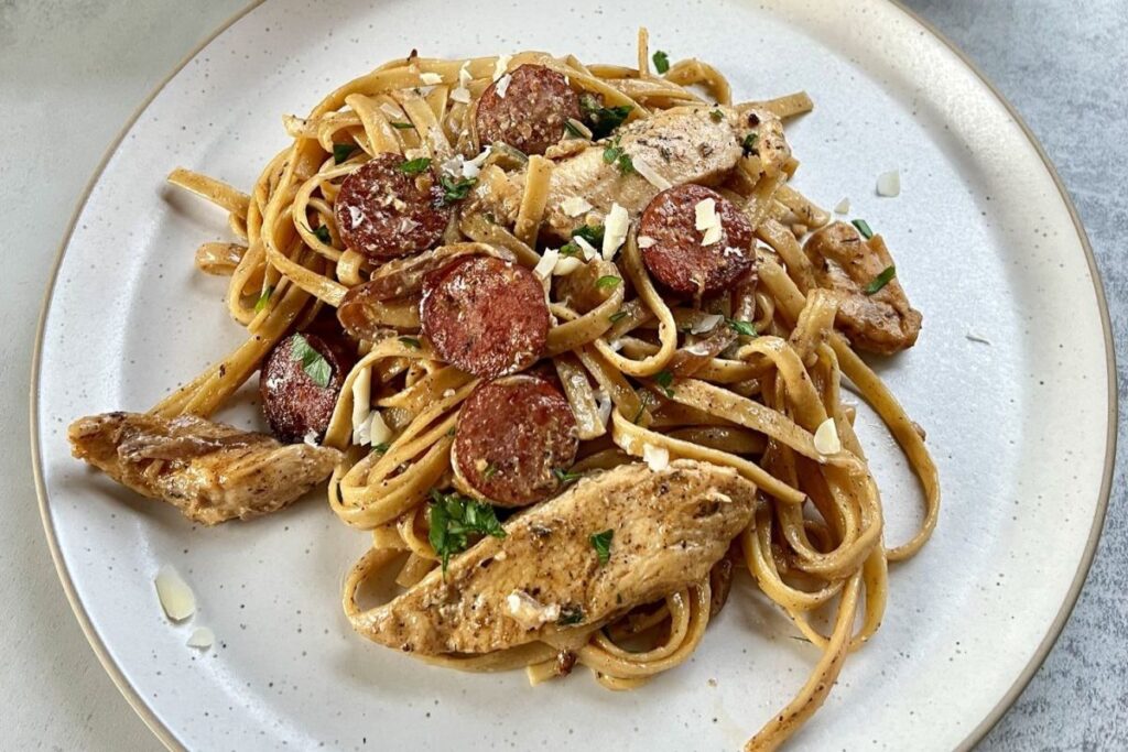 Sausage Chicken Cajun Pasta by The Wholesome Spoon