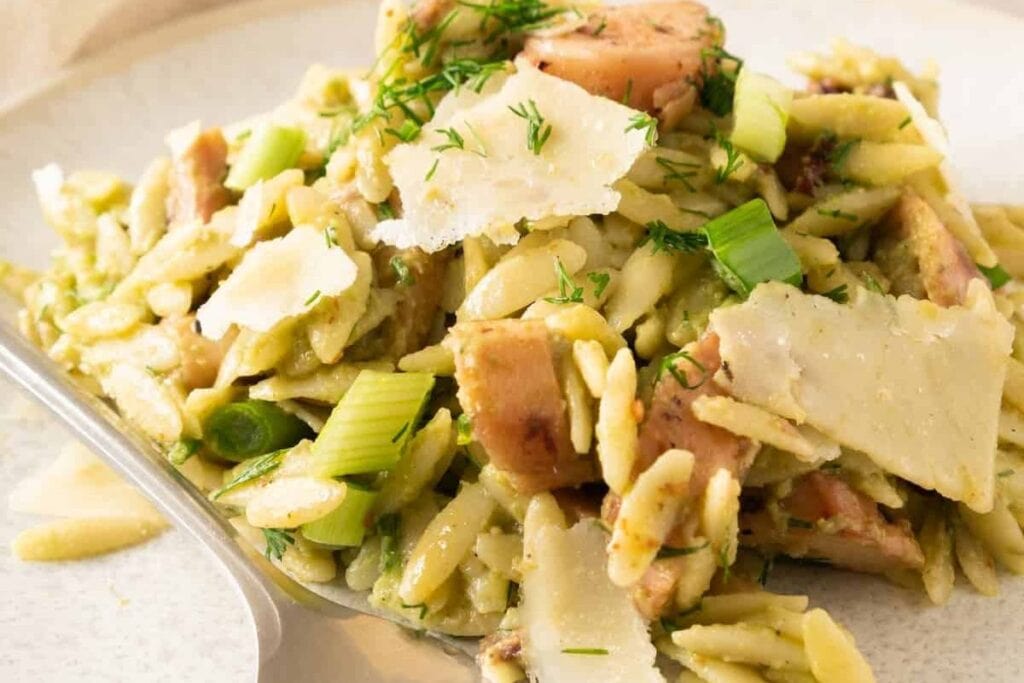 Seafood Orzo Salad by Thriving in Parenting