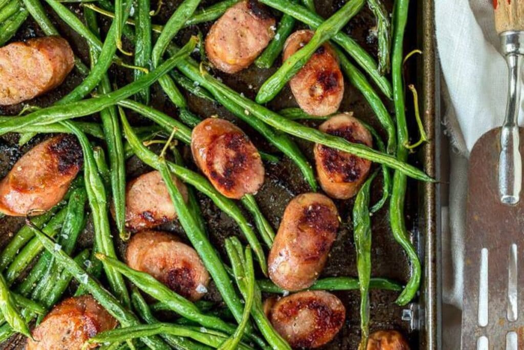 Sheet Pan Green Beans and Sausage Dinner by WonkyWonderful